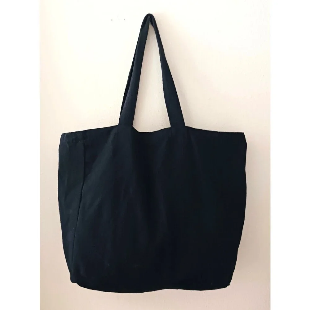 Rae Dunn "FARMER'S MARKET" Large Blk Canvas Tote Bag, Reusable, Grocery Shop - Picture 3 of 8